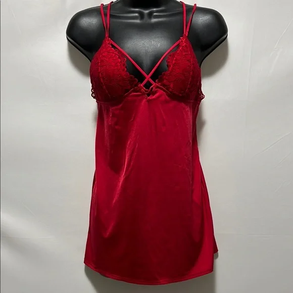 La SENZA Red Satin And Lace Chemise / Slip Dress - Picture 2 of 6